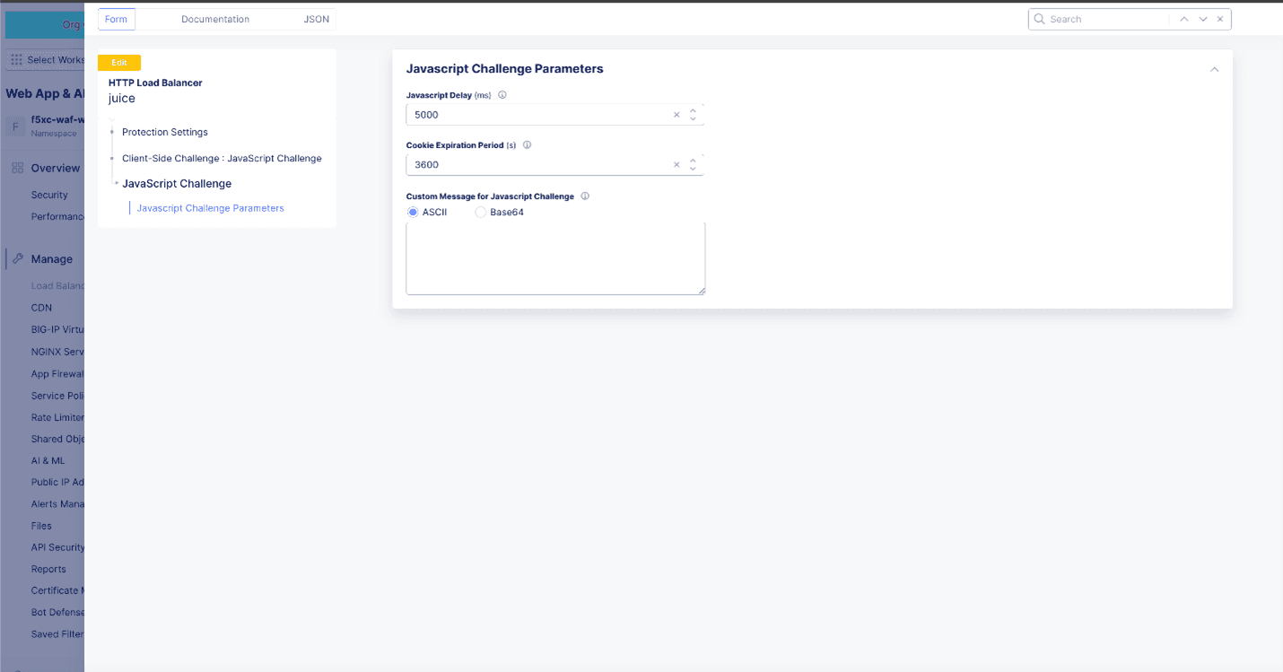 Figure: Configure JavaScript Challenge Parameters