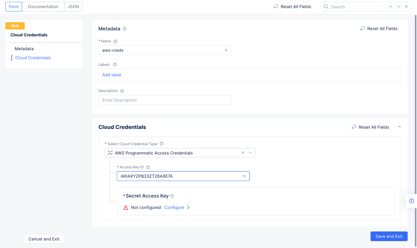 Figure: Credentials Meta and AWS Key Configuration
