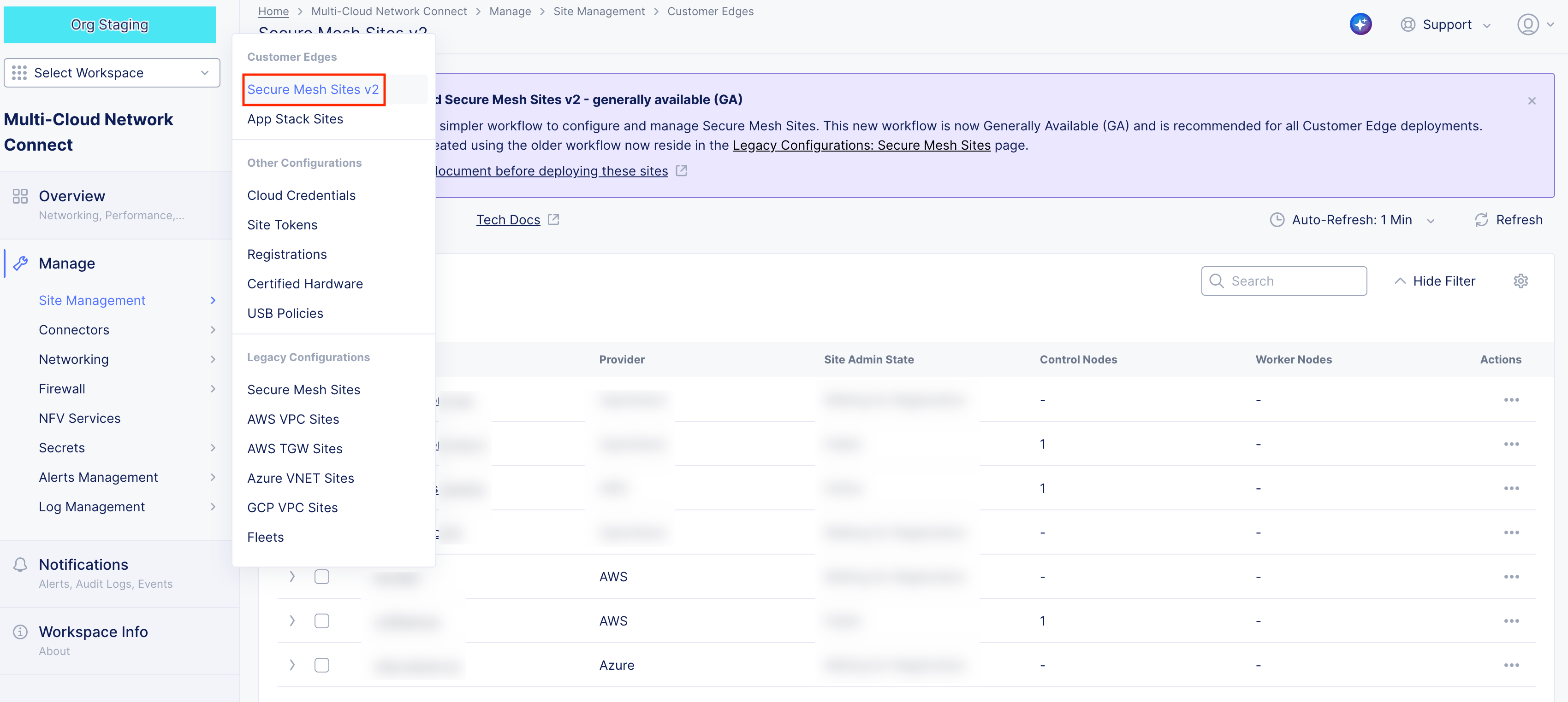 Figure: Navigate to Secure Mesh Site