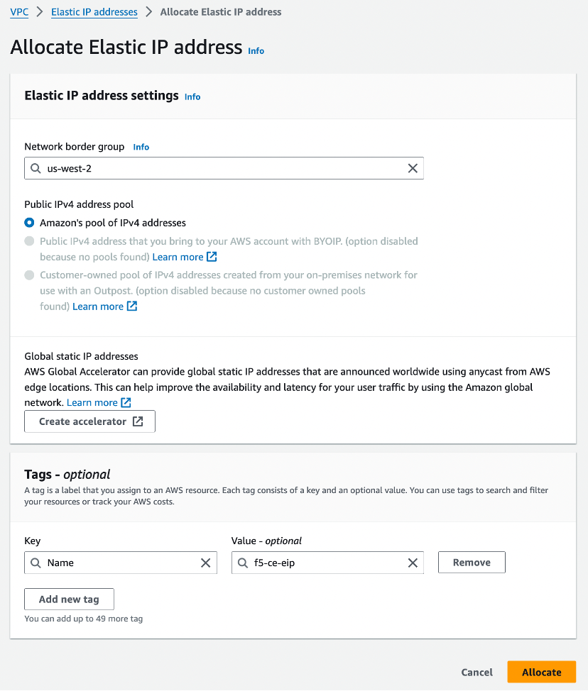 Figure: Allocate Elastic IP Address