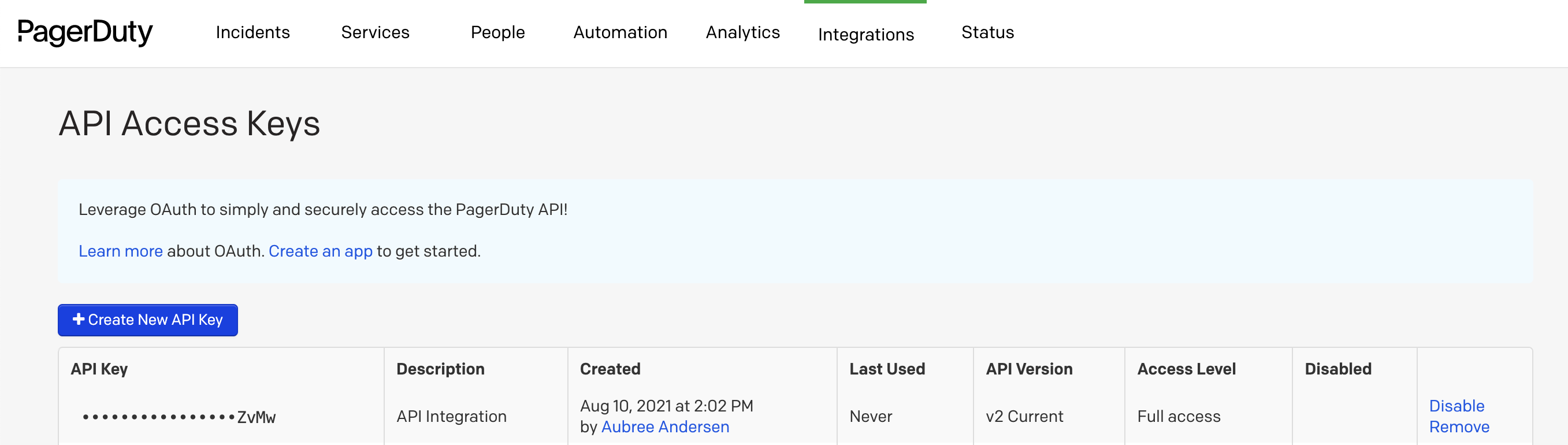 Figure: PagerDuty Webhook Integration Key