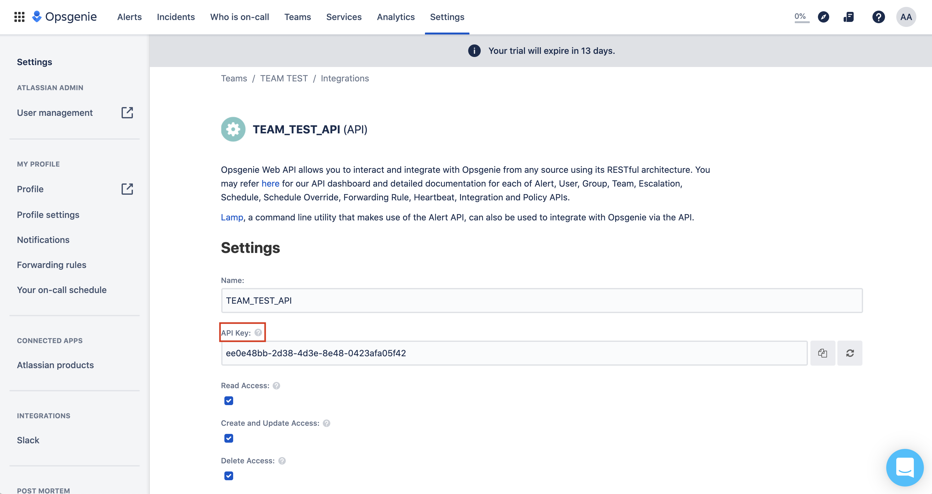 Figure: OpsGenie Integration  Configuration