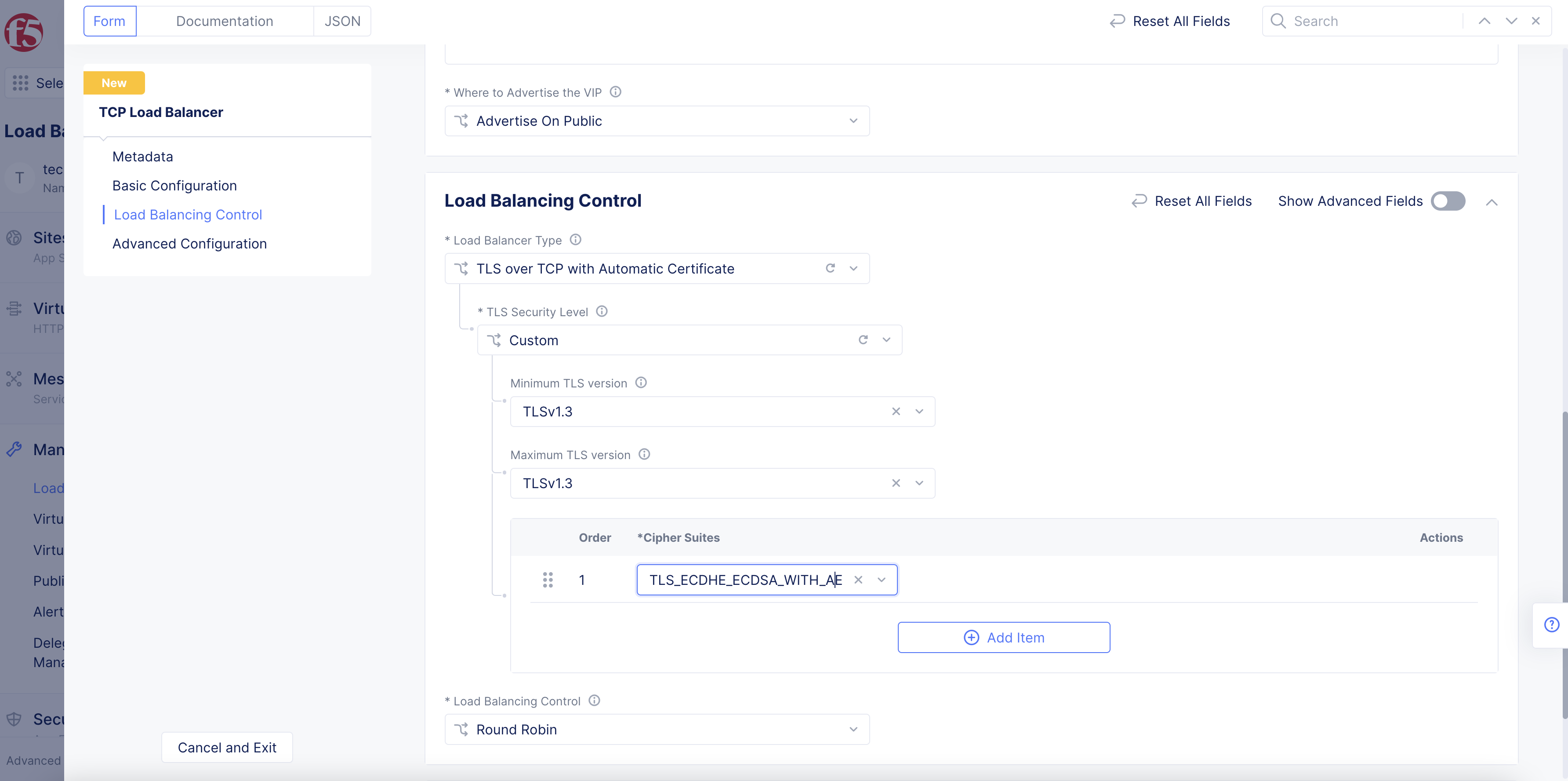 Figure: TLS Custom Security Configuration