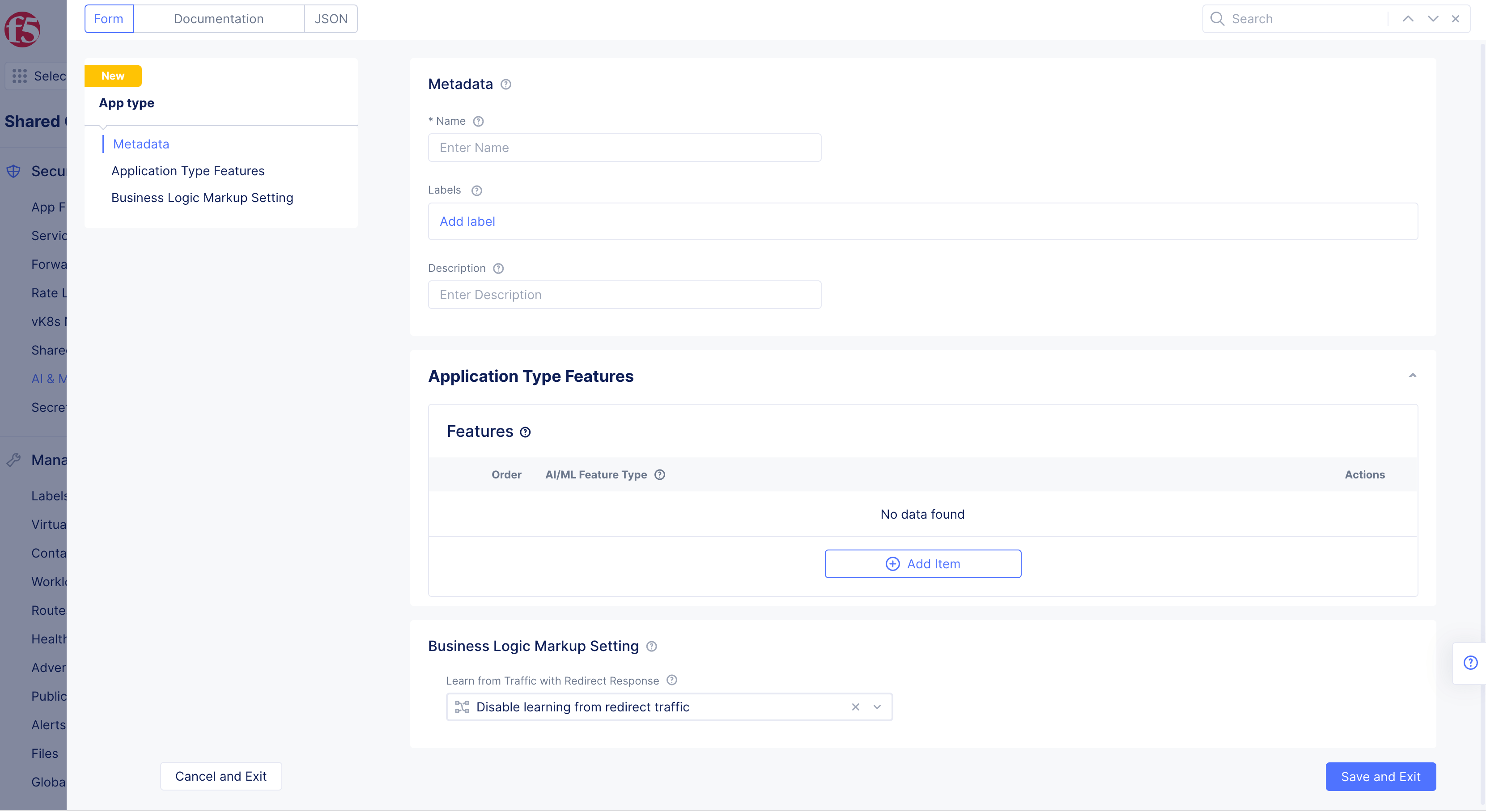 Figure: App Type Feature Configuration