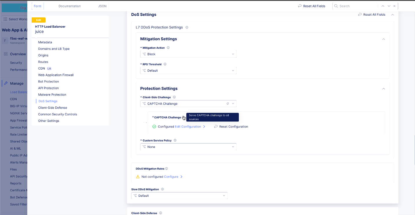 Figure: Configure Mitigation Settings