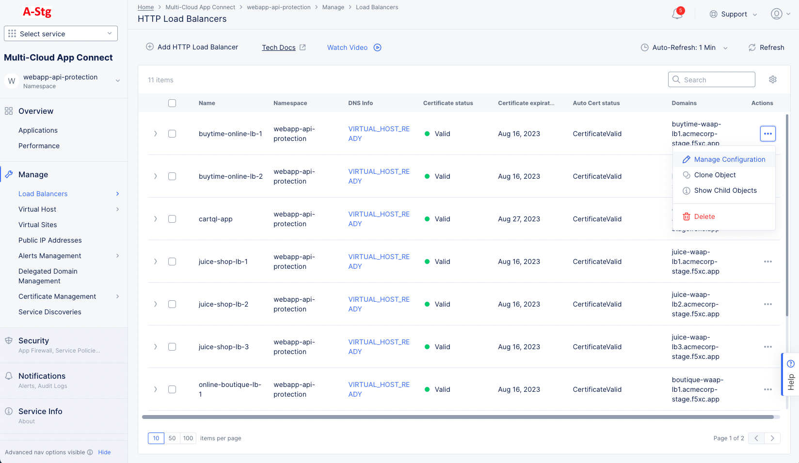 Figure: Navigate to load balancer Edit Configuration