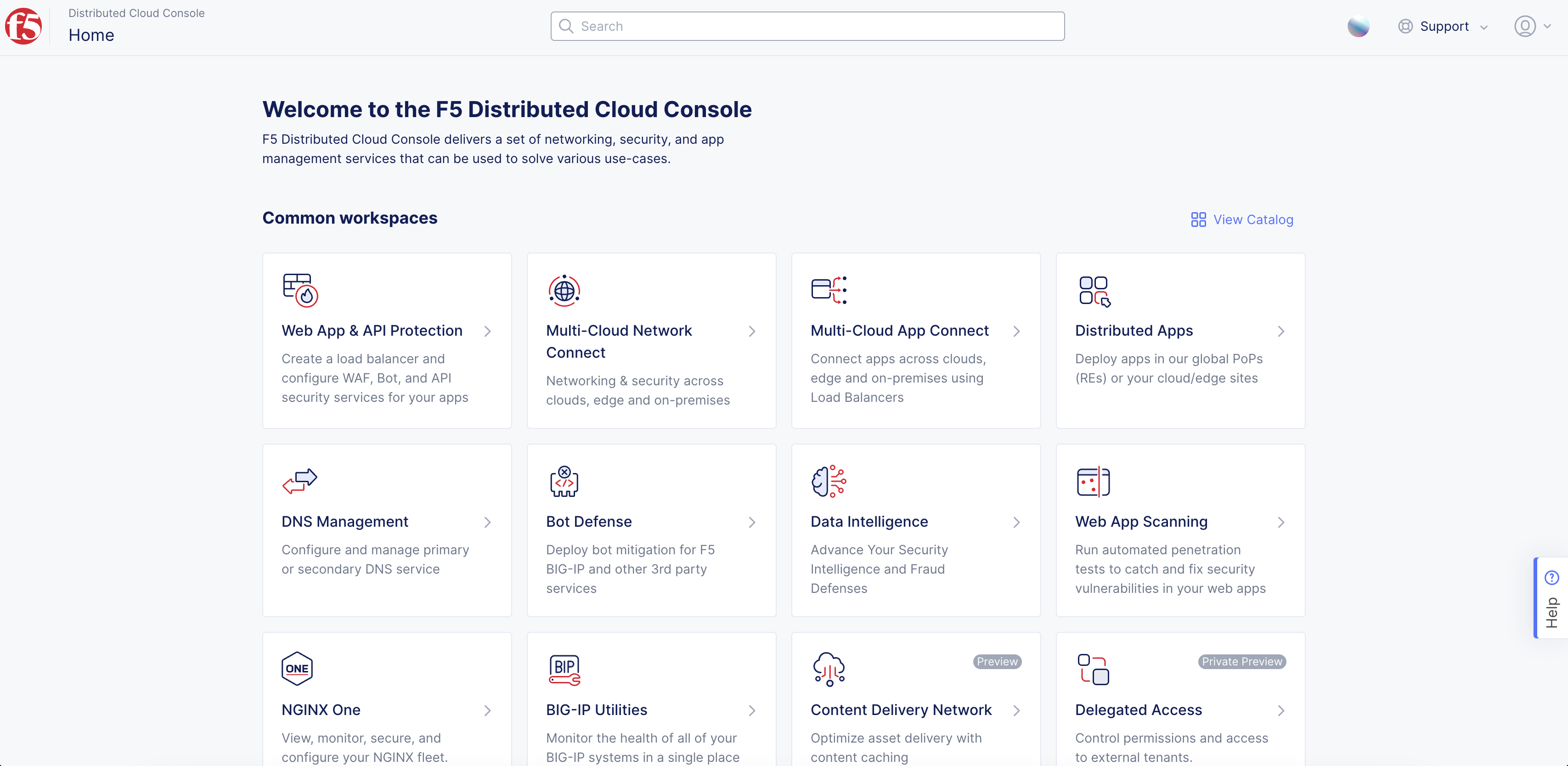 Figure: Console Homepage