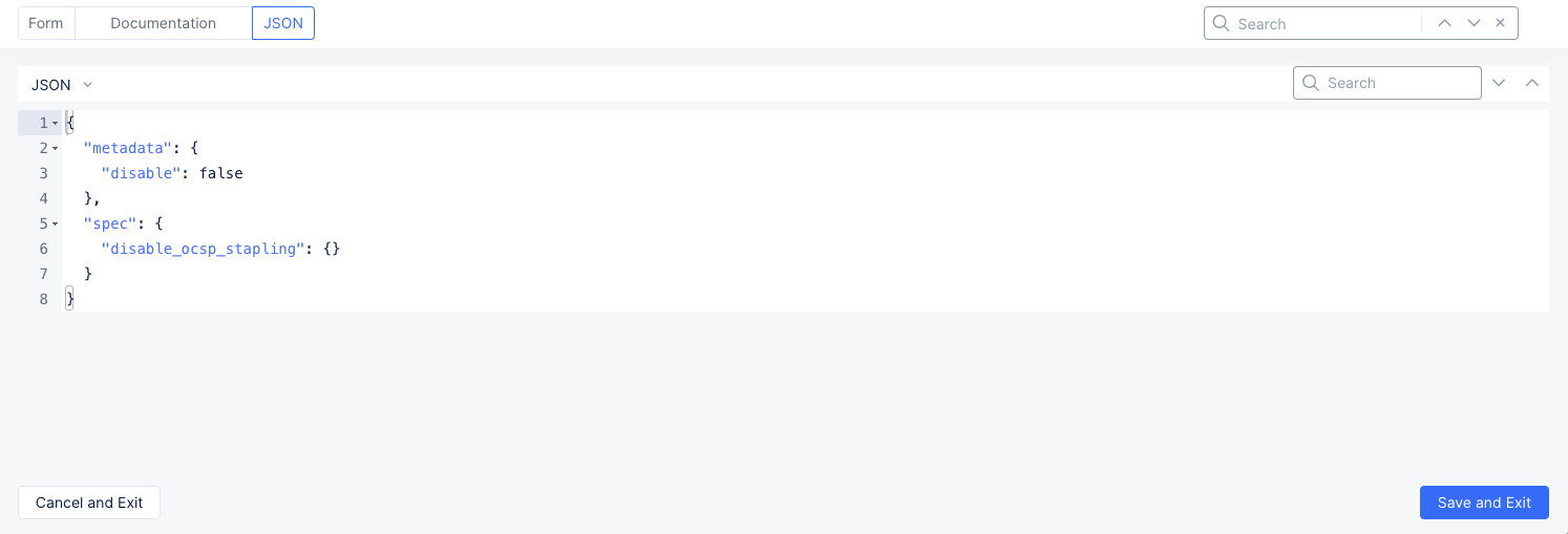 Figure: Empty TLS Certificate JSON