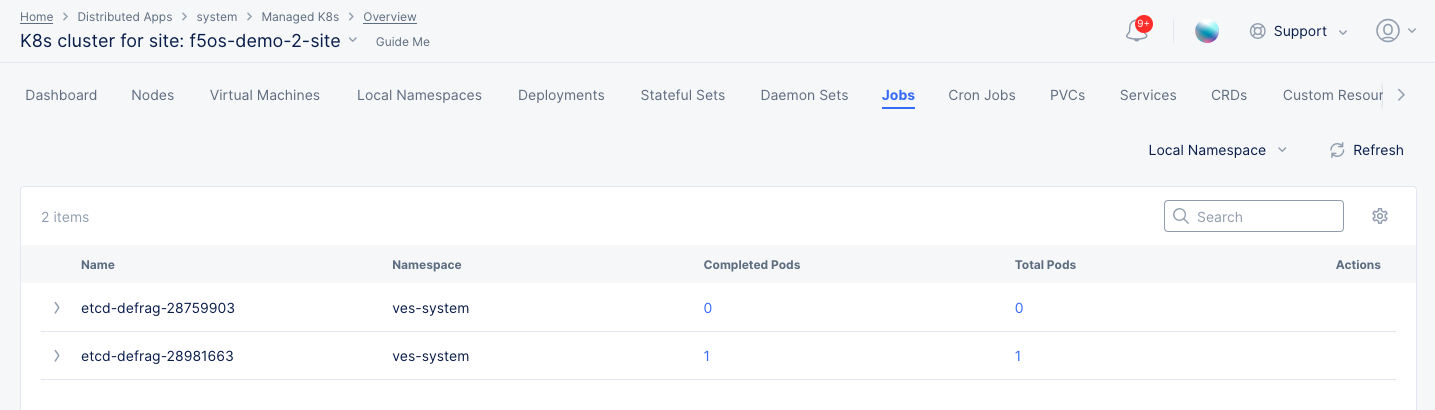 Figure: Managed K8s Jobs View