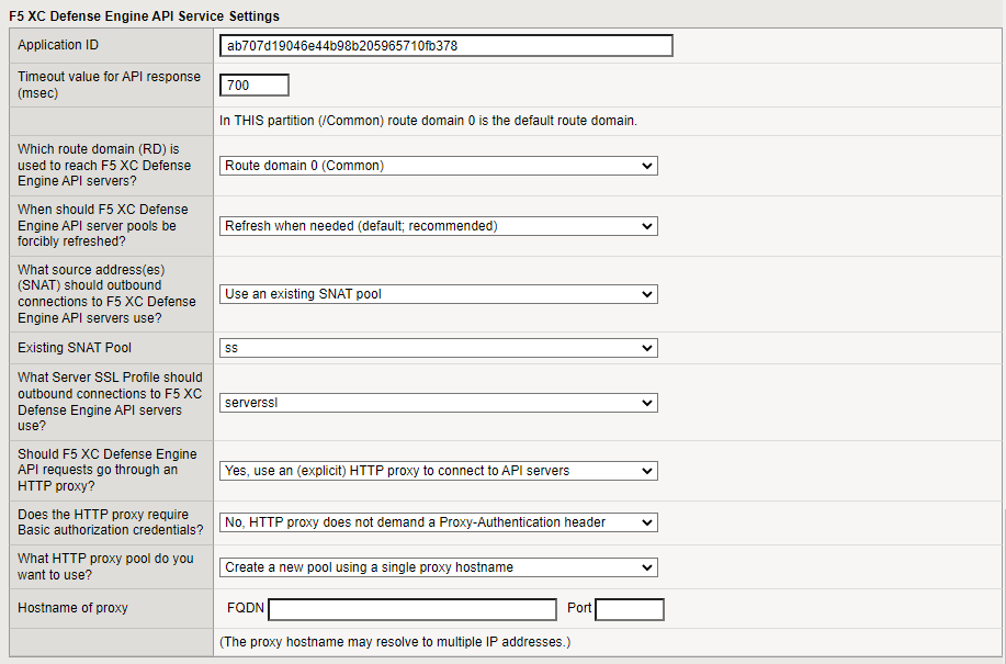 Figure: iApp connector F5 XC Defense Engine API Service Settings screen