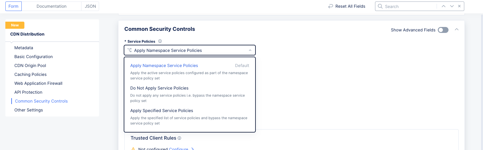 Figure: Service Policy Configuration