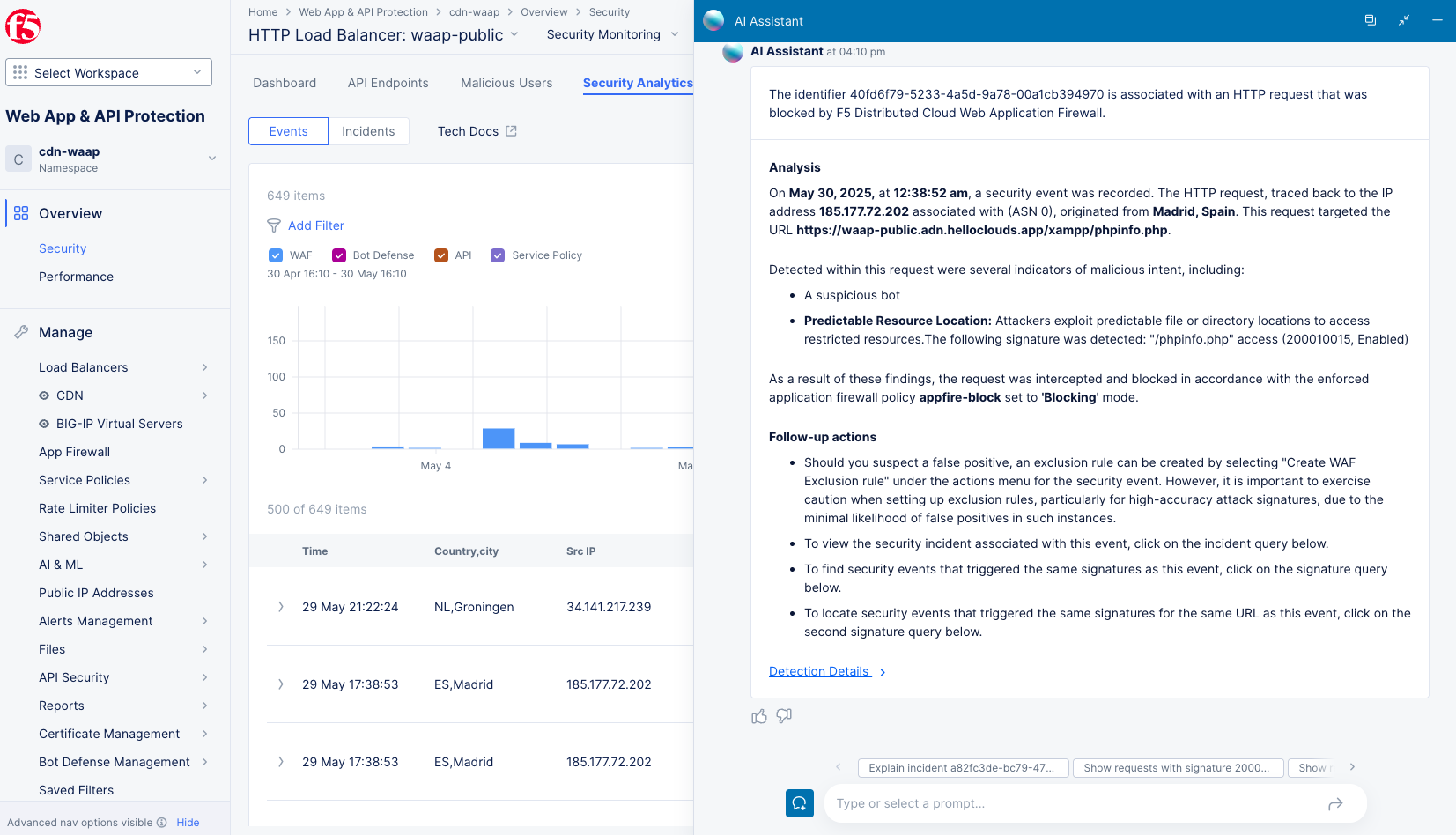 Figure: Security Analytics Event AI Assistant Explanation